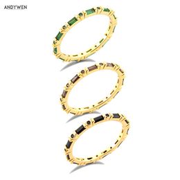 ANDYWEN 925 Sterling Silver Three Zircon Anillofino Marilyn Rings Green Coffee Black Women Jewelry Rock Punk Jewellry 210608