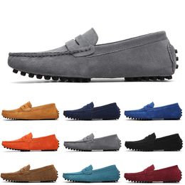 2021 Non-Brand men casual suede shoes black blue wine red Grey orange green brown mens slip on lazy Leather shoe 38-45