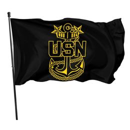 US Navy Master Chief Petty Officer Anchor 3x5ft Flags 100D Polyester Banners Indoor Outdoor Vivid Colour High Quality With Two Brass Grommets