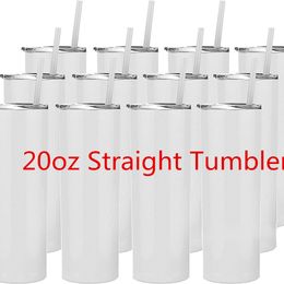 Sublimation Tumblers 20 Oz Stainless Steel Straight Blank Mugs White Tumbler with Lid and Straw for Heat Transfer DIY Gift Coffee Mug Bottlle Xu