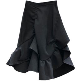 Fashion Fungus Edge Patchwork Black Skirt Chic Asymmetrical Designed Faldas Largas Mujer Irregular Female Jupe 210514