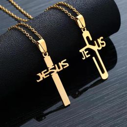 -Collar de la cruz de Jesús Colgante de acero inoxidable 18k Collares de oro para mujeres Hombres Joyería de moda Will y Sandy 498 Z2