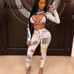 Autumn 3 three Piece Set print Crop Top and Pants Women sexy night Club Outfits Matching Sets streetwear Conjuntos De Mujer 210520
