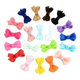 2021 Baby Infant Bow Hairpins Small Grosgrain Ribbon Bows Hairgrips Girls Solid Whole Wrapped Safety Hair Clips Kids Hair Accessories