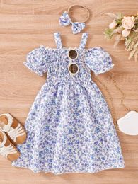 Toddler Girl Ditsy Floral Shirred Frill Cold Shoulder Dress SHE