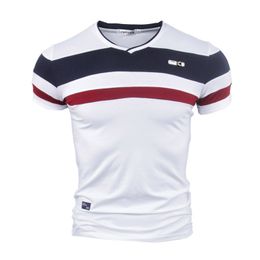 Men Short Sleeve T Shirts 2021 Summer Pure Cotton Vintage Patchwork Tees V neck tshirt Homme M-4XL