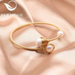 Xlentag Handmade Bangle Fresh Water Pearls Cuff Bracelets for Wife Anniversary Girl Women Fashion Jewlery Joyeria Gb0185 Q0720