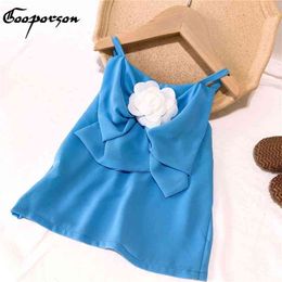 Gooporson Cute Korean Kids Clothes Big Flower Sleeveless Tops Fashion Little Girls Suspenders Summer Shirts Children Clothing 210508