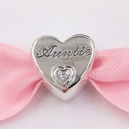925 Sterling Silver Beads Auntie Love Heart Charm Charms Fits European Pandora Style Jewellery Bracelets & Necklace 798261CZ AnnaJewel