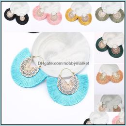 Dangle & Chandelier Earrings Jewelry Fashion Hollow Flower Pattern Fan Shaped Tassel Handmade Bohemian Ethnic Christmas Gift 8 Colors Drop D
