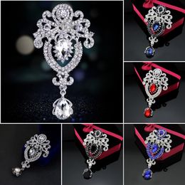 Assorted Colours Retro Antique Large Crystal Rhinestones Water-drop Brooch Pins For Weddings Bouquet Bejewelled Accessory AE053