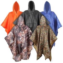 3 in 1 Backpack Travel Coat Hood Hiking Cycling Rain Cover Poncho Waterproof Raincoat Outdoor Camping Tent Mat 210320