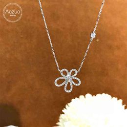 Aazuo 18k Pure White Gold Rose Real Diamonds Full Drill Flower Necklace Gifted for Women Wedding Link Chain Au750