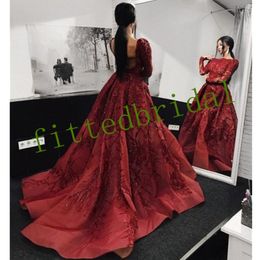 Beadings Crystals Sequined Long Sleeve Prom Lace Applique Backless Formal Dresses Evening Gowns Vestidos 328 328