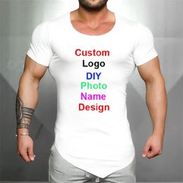 DIY OWN Design Customised Cotton Sports T-Shirt Men Gym Clothing Summer Fashion Tops Tees Bodybuilding Fitness T shirt 210421