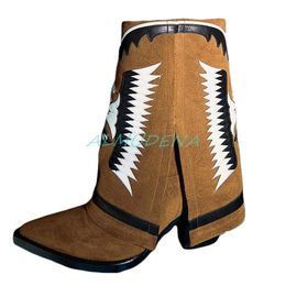 Boots Women's Chunky Heel Pointed Toe Catwalk Plus Size 34-44 Western Mid Tube Mixed Colours Cowboy Full Cowhide