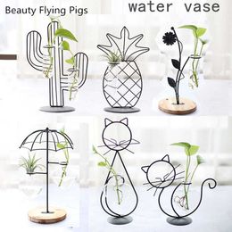 Home Party Decoration Vase Abstract Black Lines Minimalist Abstract Iron Vase Dried Flower Vase Racks Nordic Flower Ornaments 210623
