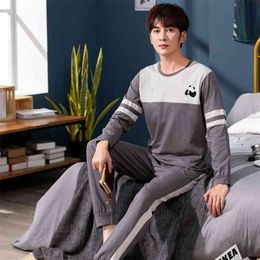 Spring Korean Long Sleeve Pyjama Sets for Men Cotton Sleepwear Suit Nightwear Male Loungewear Pyjamas Homewear Home Clothes 210901