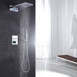 Chrome Waterfall And Rain Shower Head With Handheld Spray Wall Mounted Thermostatic System