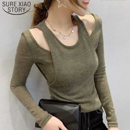 Autumn Winter Double-shouldered Long Sleeve Women Shirts Solid Round Collar Hollow Slim Streetwear Women Blouses 7305 50 210527