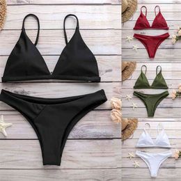 bikini Women Solid Bikini Push-Up Pad Swimwear Bathing Beachwear Set swimsuit tanga mujer #K4 210621