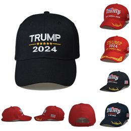 Trump 2024 Hat Fashion Cotton Sunscreen Baseball Cap With Adjustable Buckles Embroidery Letters USA Hats Red and Black Colour For Outdoor Summer w-00747