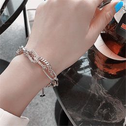 Charm Bracelets Trendy Punk Rhinestone Thick Chain Bracelet Unique Alloy Metal Riemannian Geometry Necklace Women Men Jewelry Gifts