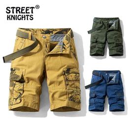 Summer Camouflage Multi-Pockets Cargo Shorts Men Khaki Jogger Military Cotton Casual Loose 210806