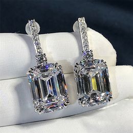 Luxury Emerald Cut 3ct Lab Diamond Dangle Earring Real 925 Sterling silver Jewelry Party Wedding Drop Earrings for Women Bridal 210317