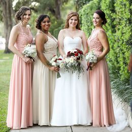 Blush Pink Bridesmaid Dresses Floor Length V Neck Chiffon Garden Countryside Spring Summer Maid of Honor Gowns Wedding Guest Tailor Made Plus Size Available