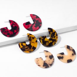 Trendy Leopard Acrylic Resin Semicircle Dangle Earring Fashion Jewellery Retro Tortoiseshell Design Round Earrings Party Gift