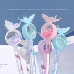 Gel Pens INS Girlish Flash Cartoon Butterfly Pen 0.38mm Students Black Gel-Ink Sequined Signature Kawaii Magical Writing Tool