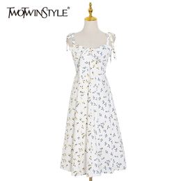 Casual Print Summer Dress Women Square Collar Sleeveless Spaghetti Strap High Waist Hit Color Dresses Female 210520