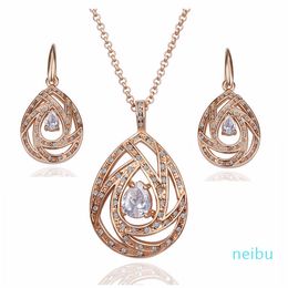 Classical 18K Rose Gold Plated Fashion Women Jewellery Sets Genuine Austria Crystal Pendant Necklace Drop Earring for Women S071