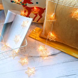10pcs LED Star String Lights Metal 1.5m ON / OFF Botão Luz de Fada Bateria Alimentada Decorativa Decorativa Indoor Indoor Home Strings