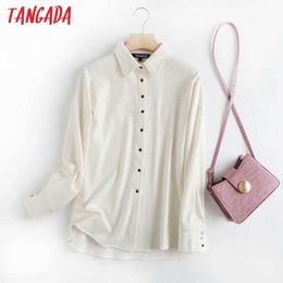 Tangada Women High Quality White Spring Cotton Coats Jacket Loose Long Sleeves Ladies Elegant Coat 4C53 210609