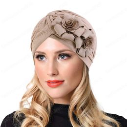 Fashion Women Ruffle Flower Turban Headwrap Hairnet Chemo Cap Beanie Musulman Turbante Mujer Hijab Scarf Cap Headwear