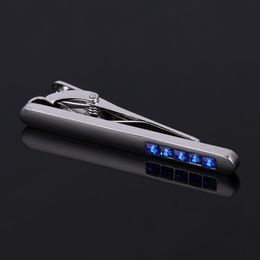 Silver Color Tie Clip for Men Metal Copper Simple Bar Practical Navy Rhinestone Necktie Clasp