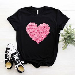Women's T-shirt Summer Large Size 3XL Pink Floral Heart Print Female Tshirts Loose Casual Basic Ladies All-match Tee Tops 210518