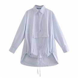 Spring Autumn Lapel Long Sleeve White Back Loose Big Size Irregular Striped Shirt Women Blouse Fashion 210520