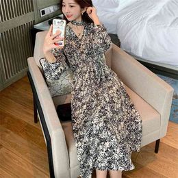 Vintage Baskı Tatil Boho Elbise Kadınlar Uzun Kollu Robe Femme Sonbahar Plaj Sundress Kore Bayanlar Moda Vestidos 210514