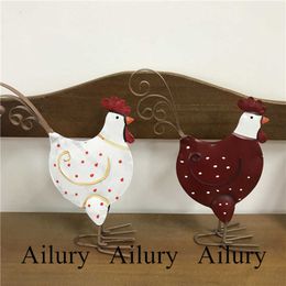 Red and white iron couple for chicken lovers,Christmas decorations,festive decor, American country window oranments 210607