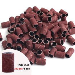 100PC / Bag Slip Cap Bands för elektrisk manikyrmaskin 180/120/80 Grit Nail Drill slipning Bitfiler Pedicure Tool Set