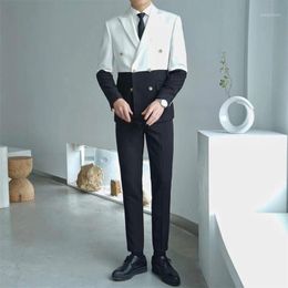 Men's Suits & Blazers Splice Contrast Colour Mens Party Fashion Slim Fit With Pant Prom Doube Breasted Suit Costume Homme