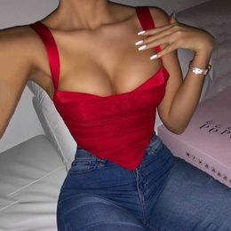 Fashion Sexy Cut Red Corset Top Women Tank Top Streetwear Backless Cropped Vest Female Bralette Top Summer Mesh Sleeveless Tanks 210625