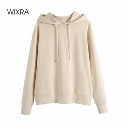Wixra Womens Basic Sweatshirts Loose Long Sleeve Early Spring Casual Classic All Base Match Street Wear Tops 210805