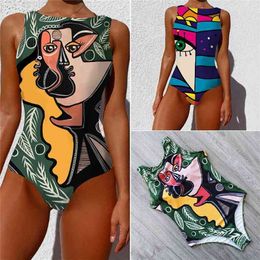 Sexy Print Swimsuit Closed Large Size Swimwear Push Up Women Flower Vintage Body Swim Beach Pool Bathing Suit 210702