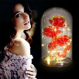 gold led string lights UK - Heads 24K Gold Foil Rose Flower In Glass Cover Light Atmosphere Table Lamp Holiday Lighting Valentines Day Year Gifts LED Strings