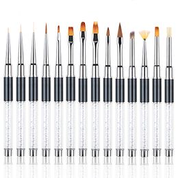 Multifunctional Nail Brushes 15 Pcs Set Nails Drawstring Pens Fashion Crystal Manicure Drawing Brush for Beauty Salon