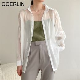 Za Summer White Blouse Woman Fashion Long Sleeve Air Conditioner Jacket Outwear See Through Cardigan 210601
